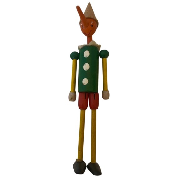 Vintage Wooden Pinocchio Figurine Christmas Ornament Movable Limbs Hand Painted - Picture 1 of 10